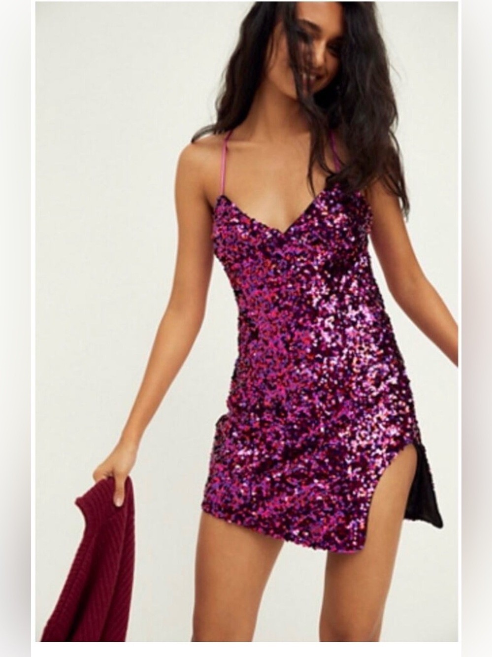 for love & lemons hot pink sequin cross back mini dress